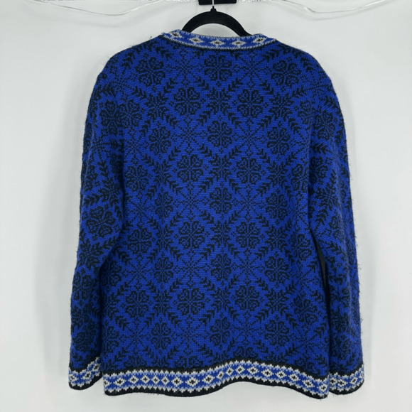 Vintage LL Bean Womens M Cardigan Sweater Wool Blue White Nordic Scandinavian - Picture 2 of 10